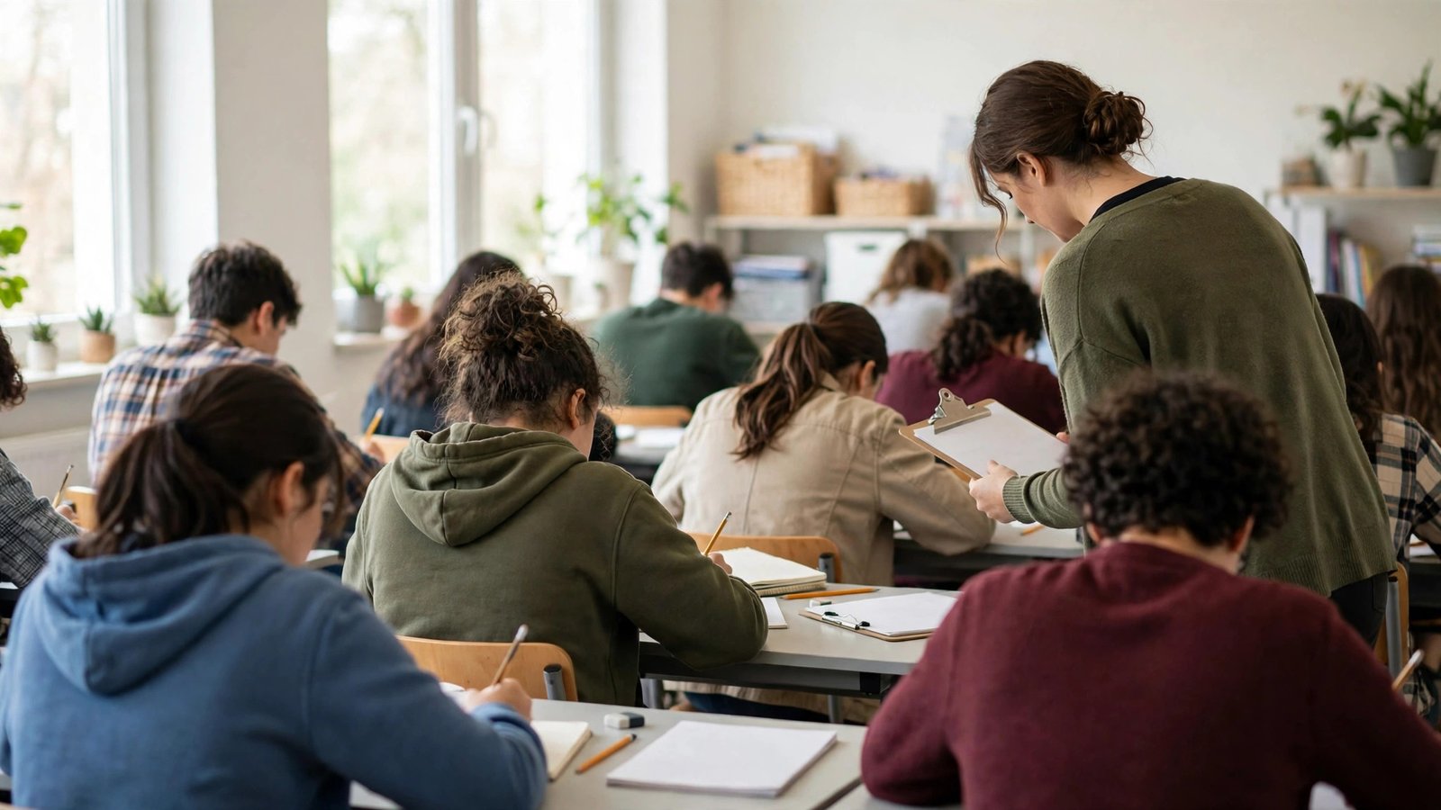 Formative assessment in practice: a teacher circulating and noting misconceptions during classwork