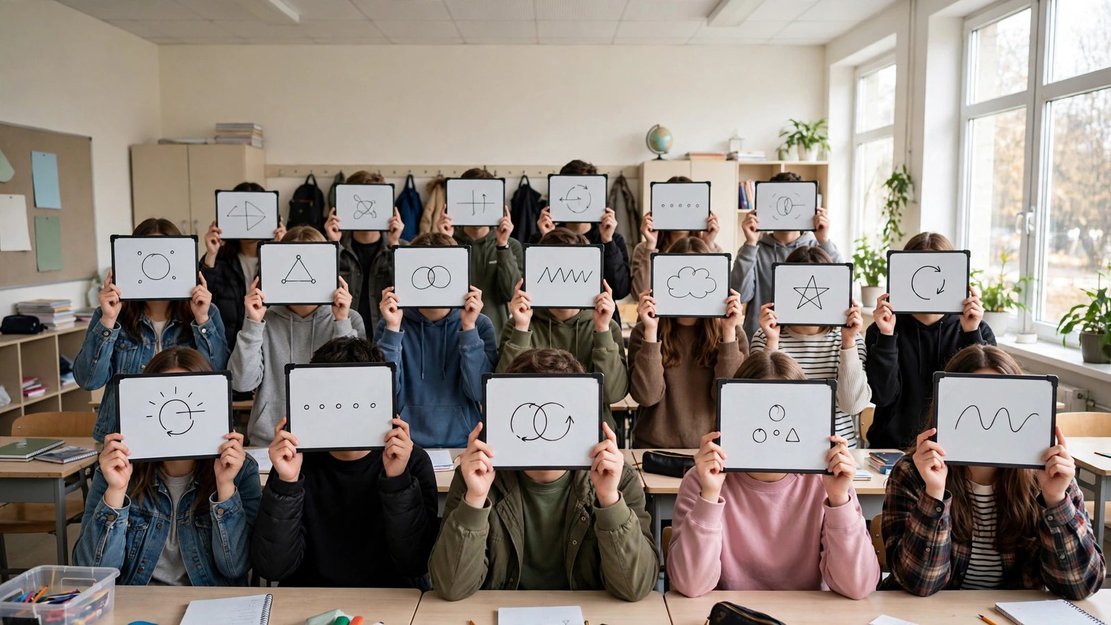 Diagnostic questions answered on mini whiteboards for a hinge question check