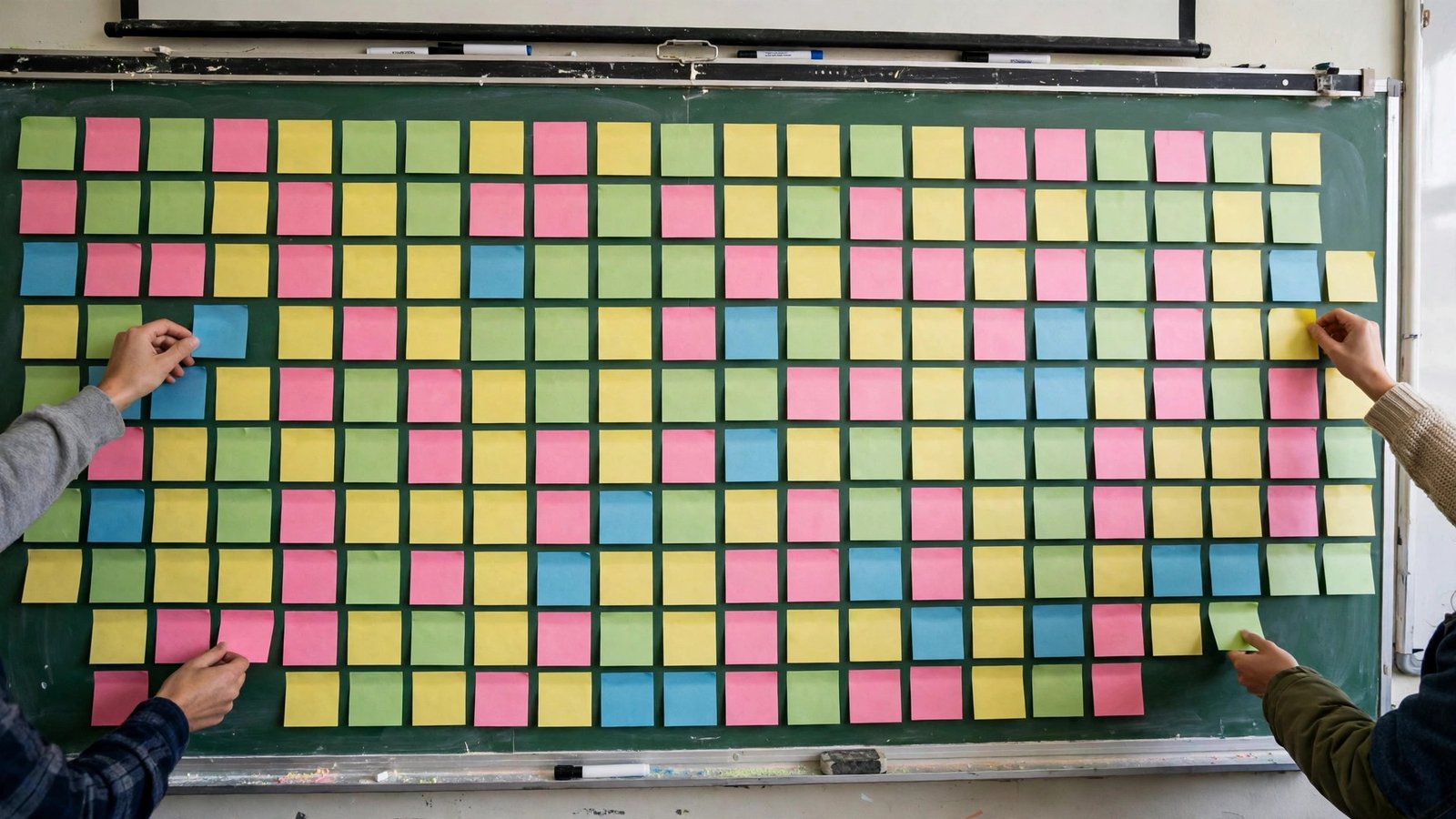 Exit ticket examples for students: a wall of sticky-note responses from the whole class