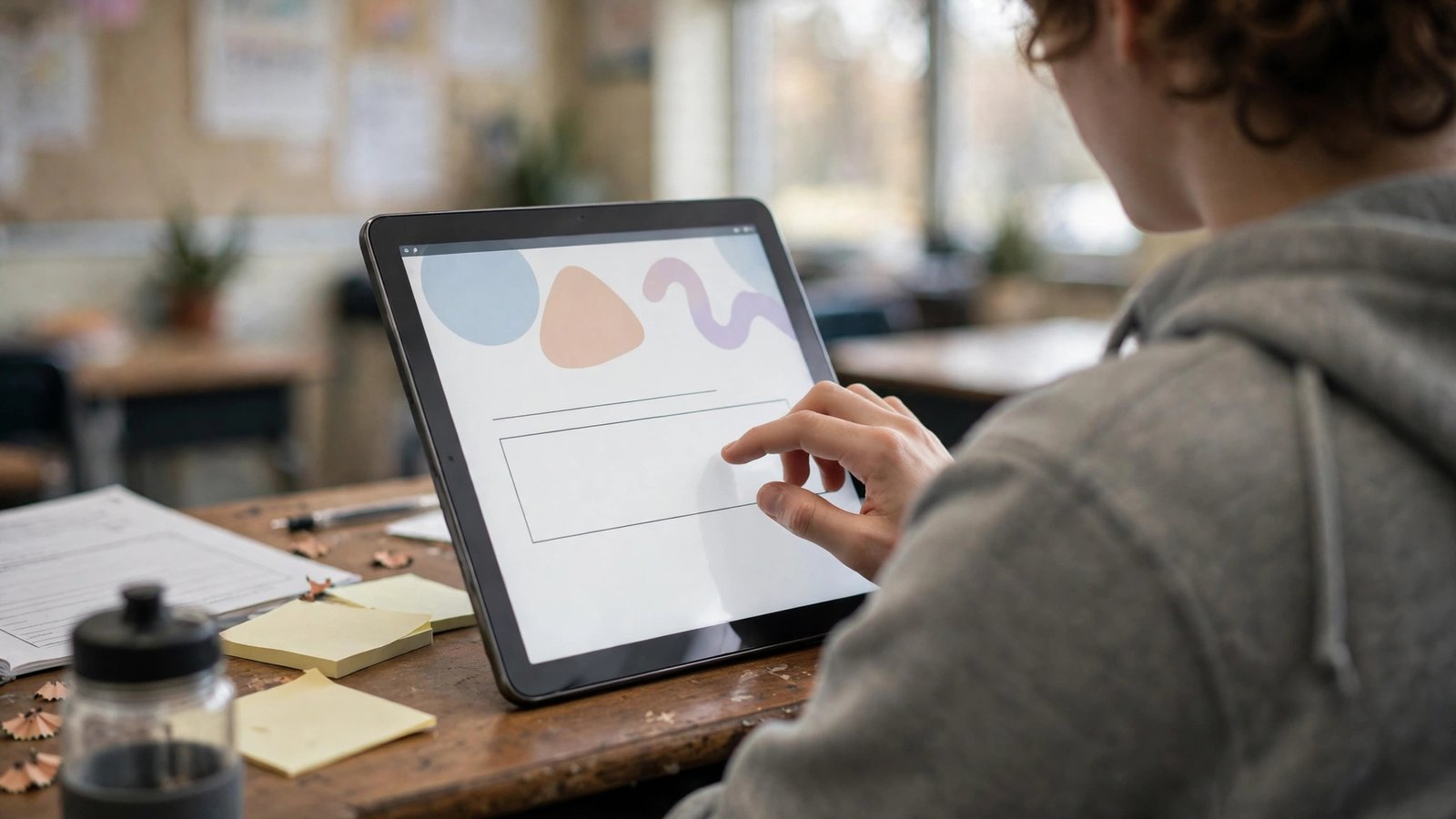Digital exit ticket ideas: a student responding on a tablet at their desk