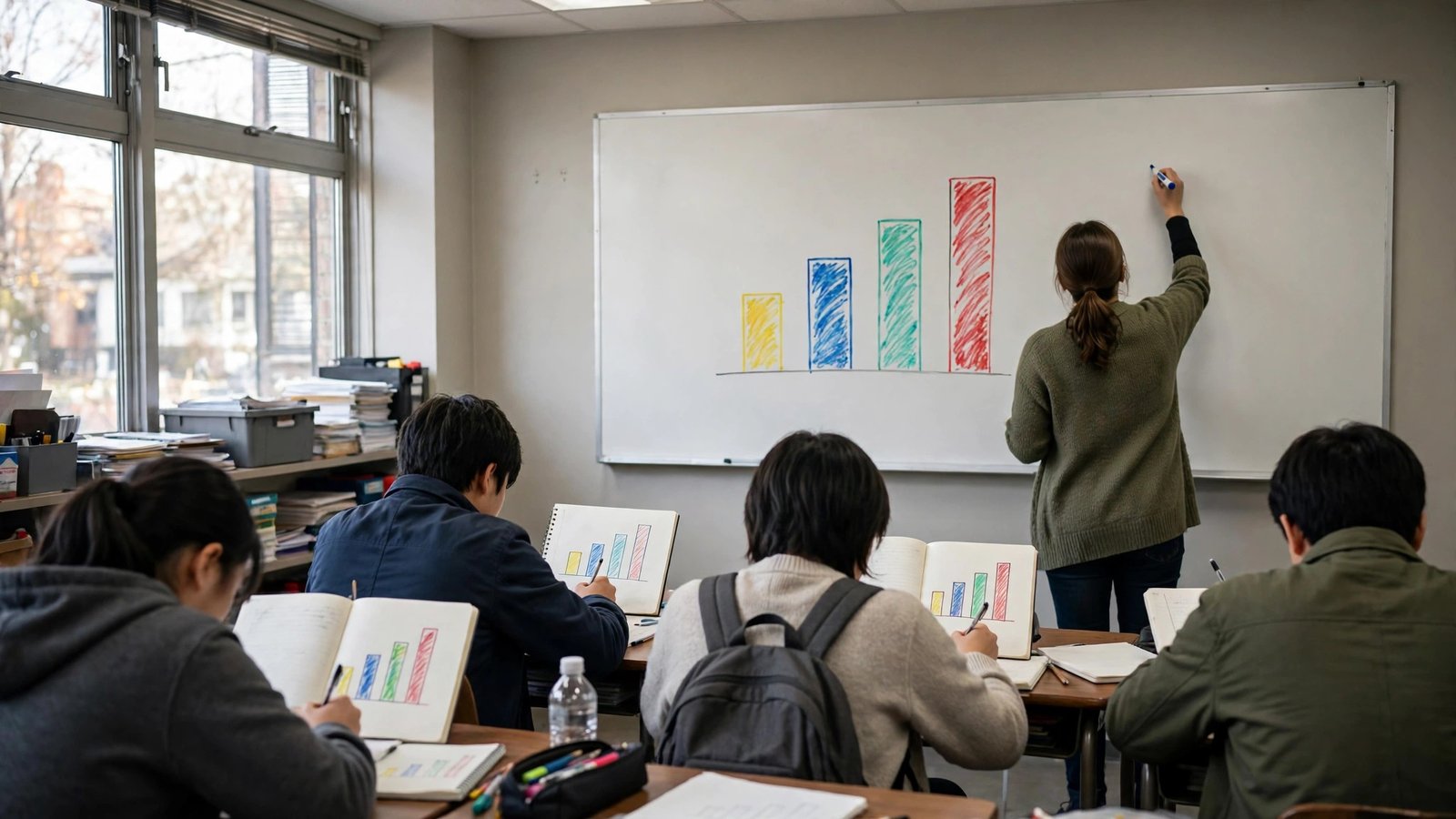 A bar graph exit ticket: students summarizing the lesson's data in a chart